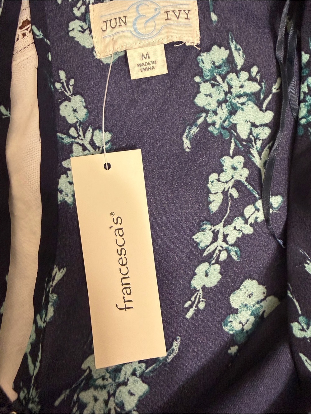 Jun & Ivy navy blue floral mini dress long sleeves size M - Picture 3 of 10